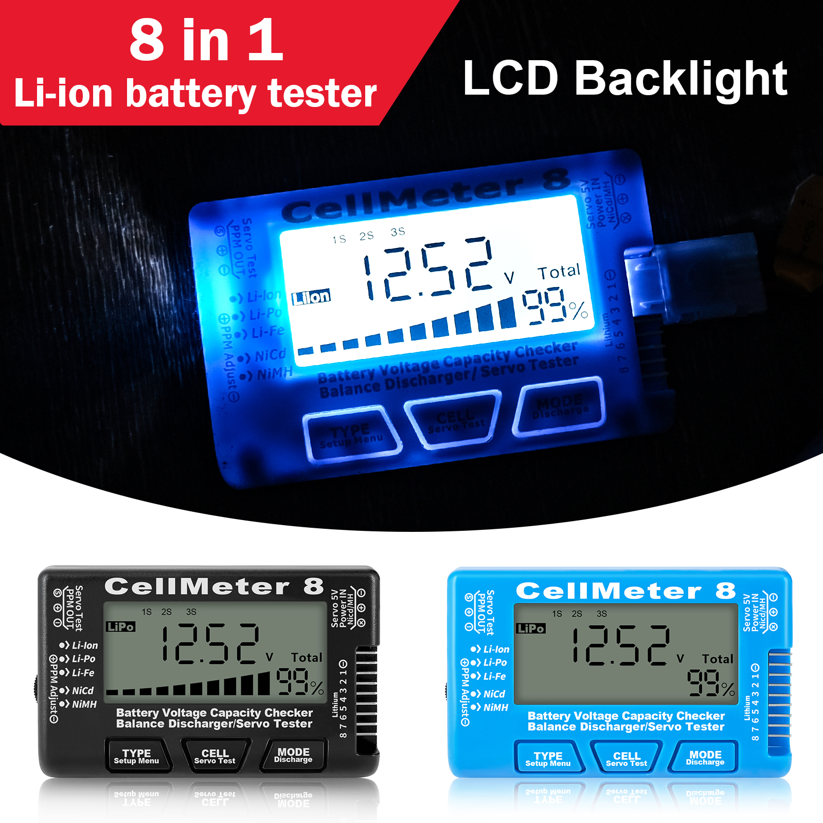 Drone Battery Voltage Checker - CellMeter-8 LCD Digital Battery Capacity Checker